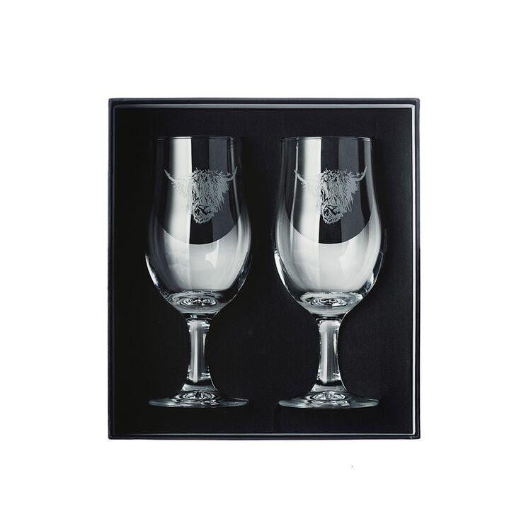 The Just Slate Company - Set of 2 Highland Cow Engraved Style Craft Beer Glasses - Hothouse