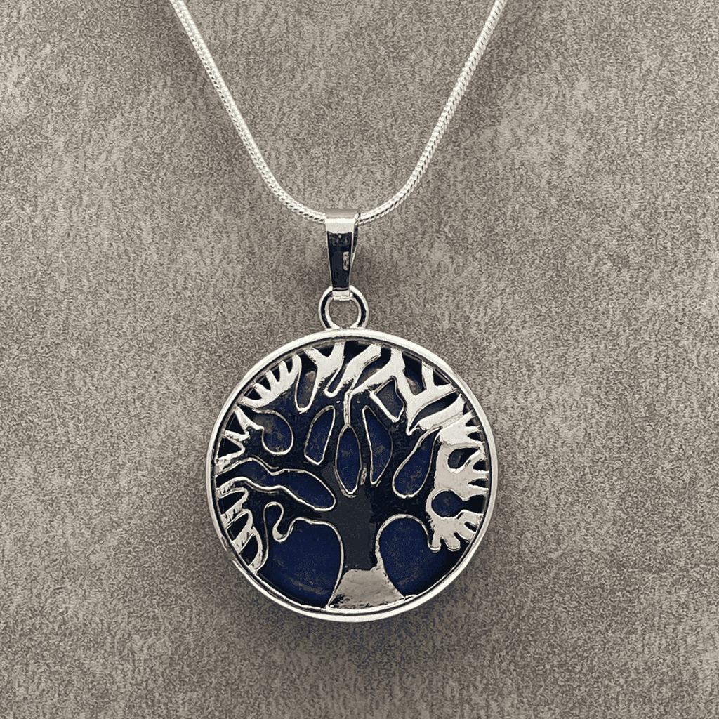 Lapis Lazuli Crystal Tree of Life Pendant Necklace with 18 Inch Snake Chain