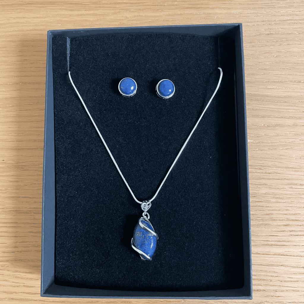 Just for You - Lapis Lazuli Crystal Twist Pendant Necklace & Stud Earrings Gift Set