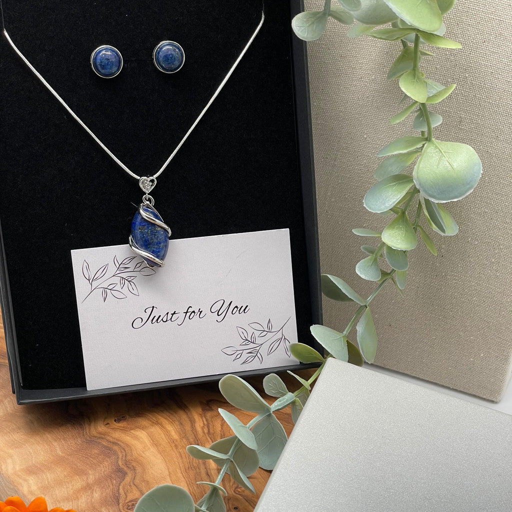 Just for You - Lapis Lazuli Crystal Twist Pendant Necklace & Stud Earrings Gift Set