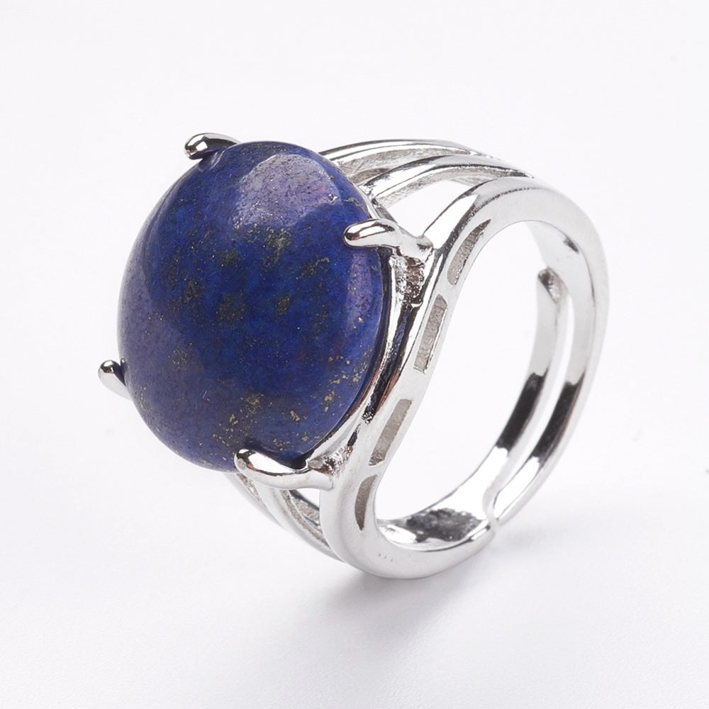 Round Natural Lapis Lazuli Adjustable Ring