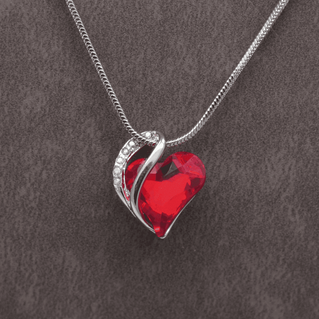 Ruby Red Rhinestone Crystal Small Heart Pendant - Gift Boxed