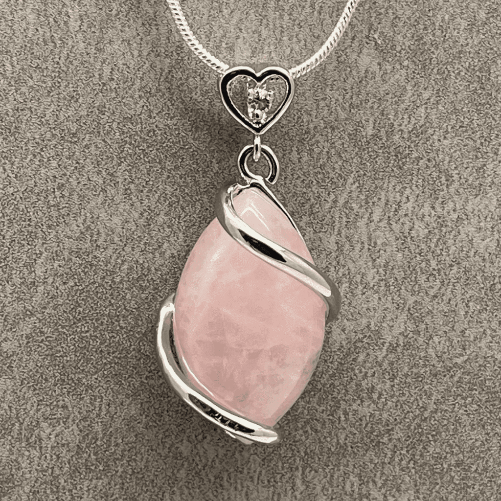 Rose Quartz Crystal Twist Pendant Necklace with 18 Inch Snake Chain