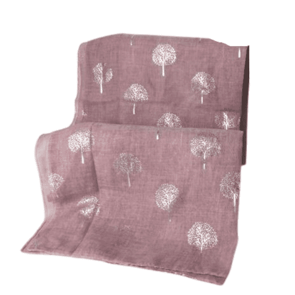 Dusky Pink Silver Metallic Mulberry Tree of Life Scarf