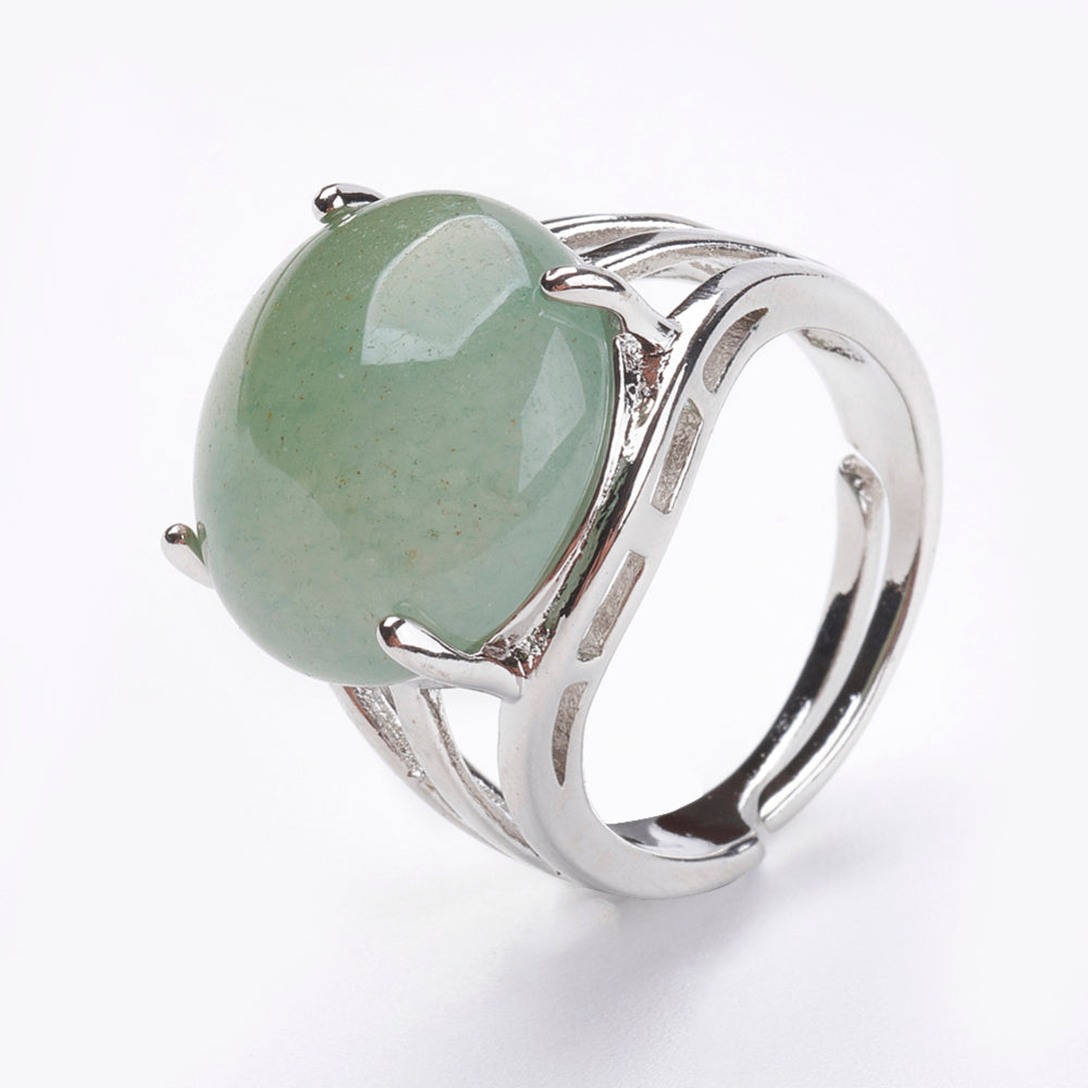 Green Aventurine Crystal Round Adjustable Ring