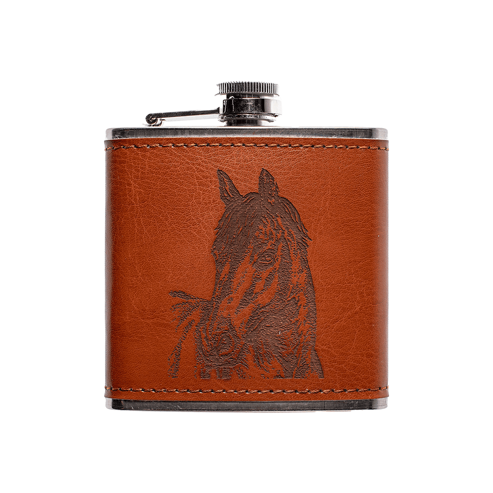 The Just Slate Company - Leather Hip Flask - Horse Portrait