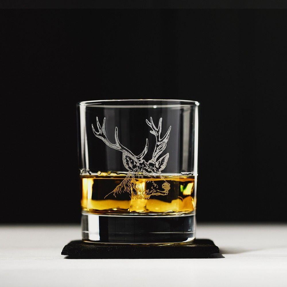 The Just Slate Company - Stag Engraved Glass Tumbler & Slate Coaster Set - Hothouse