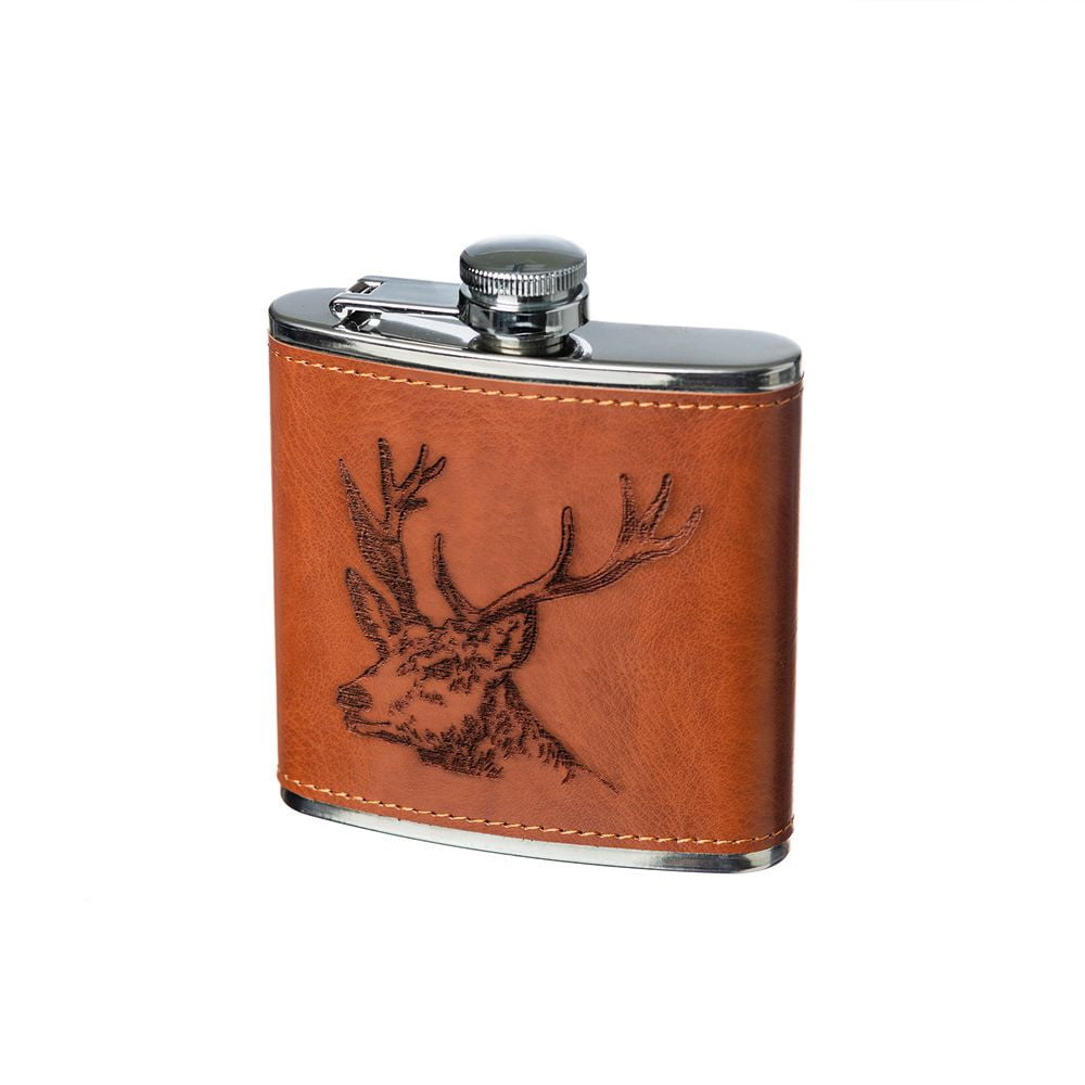 The Just Slate Company - Stag Engraved Leather Wrapped Hip Flask - Hothouse