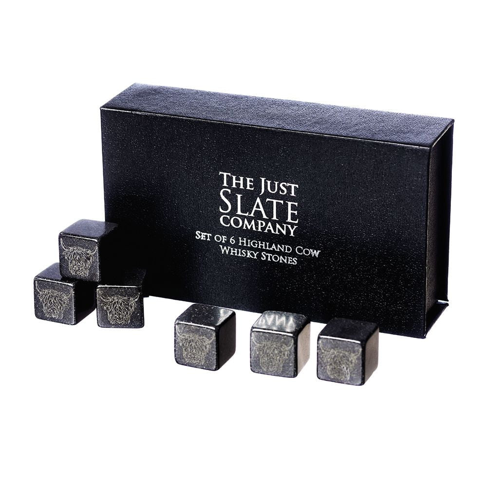 The Just Slate Company - Set of 6 Highland Cow Engraved Whiskey Stones - Hothouse