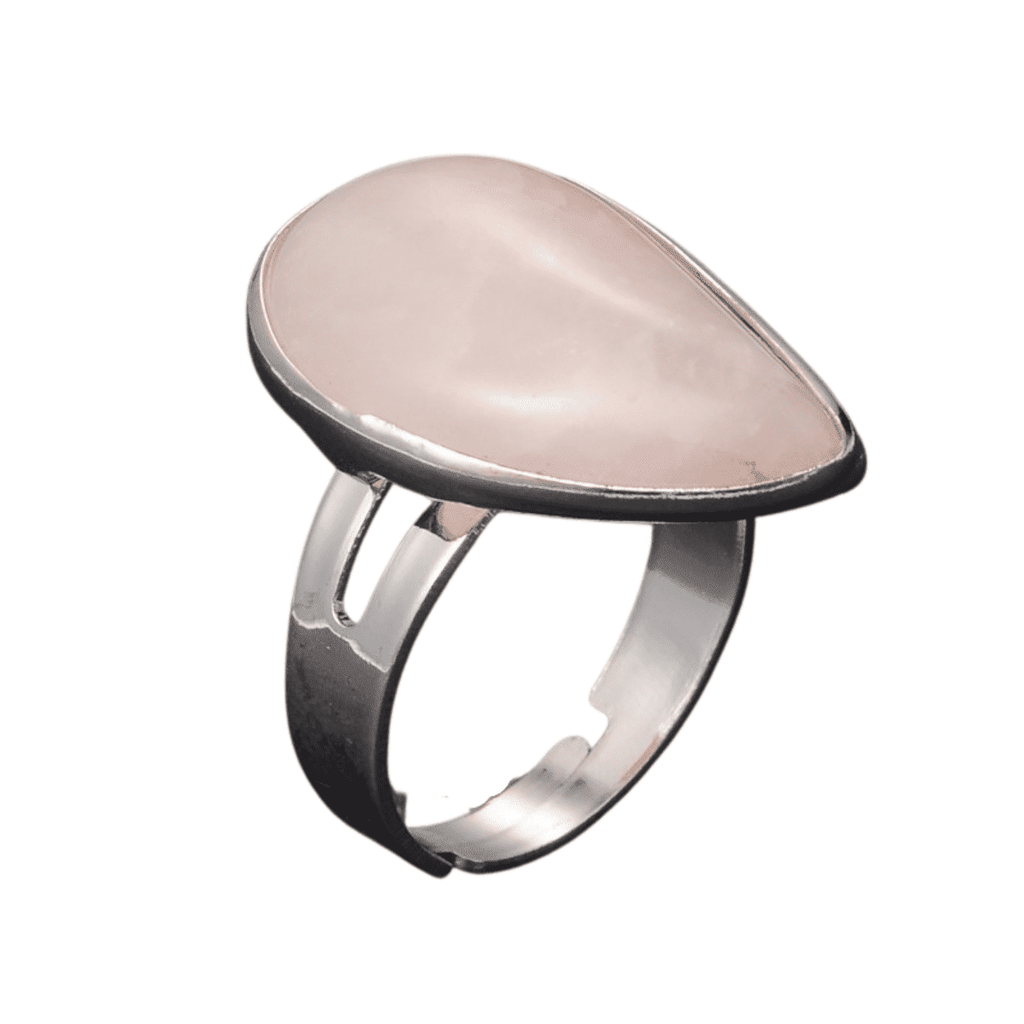 Natural Rose Quartz Teardrop Adjustable Ring