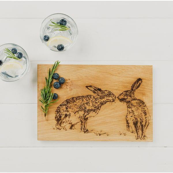 Scottish Made - Etched Kissing Hares Oak Serving Board 30cm - Hothouse