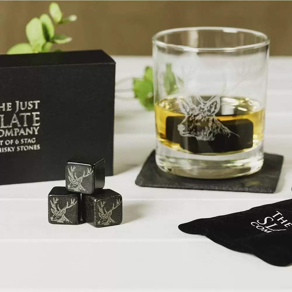 The Just Slate Company - Set of 6 Stag Engraved Whiskey Stones - Hothouse