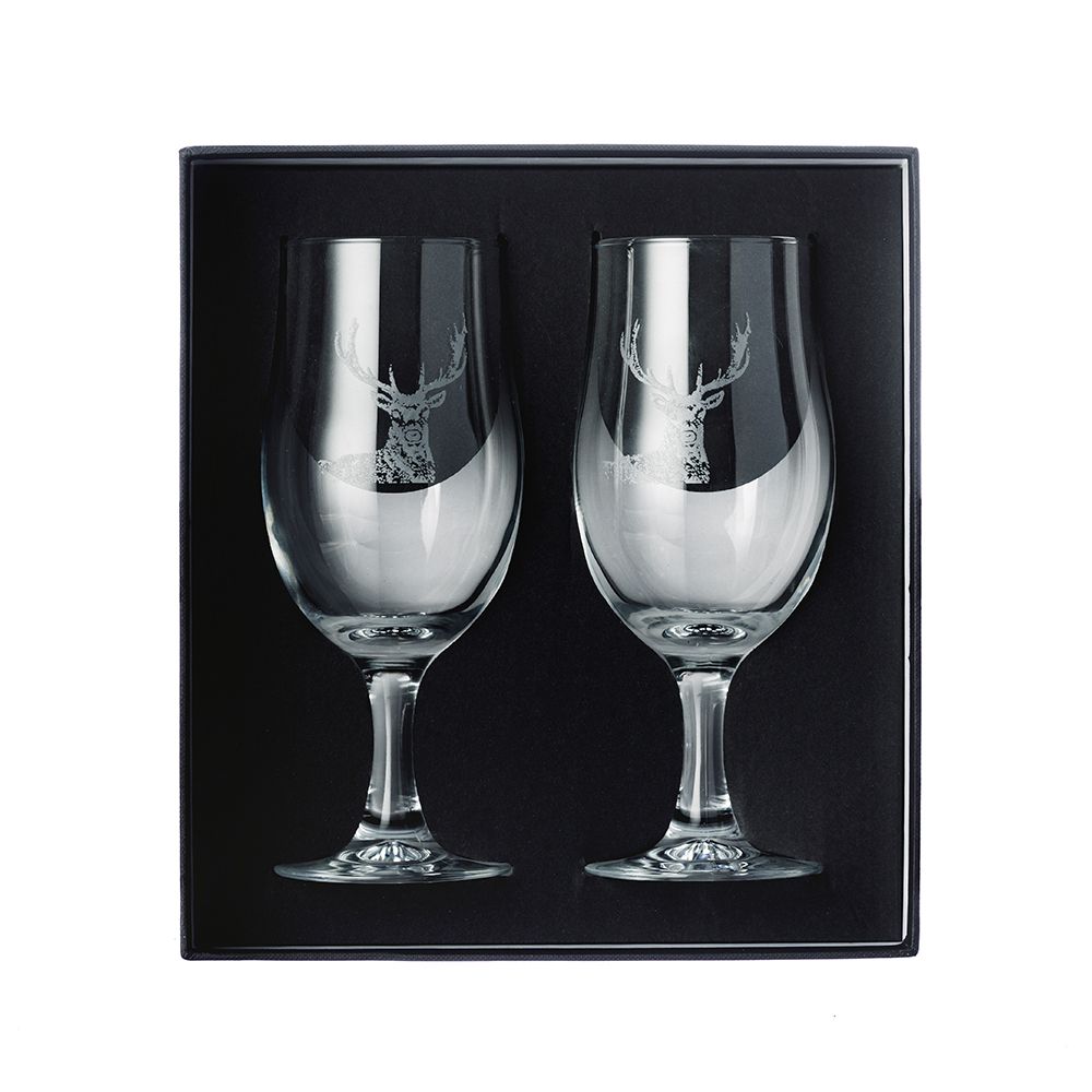 The Just Slate Company - Set of 2 Stag Engraved Style Craft Beer Glasses