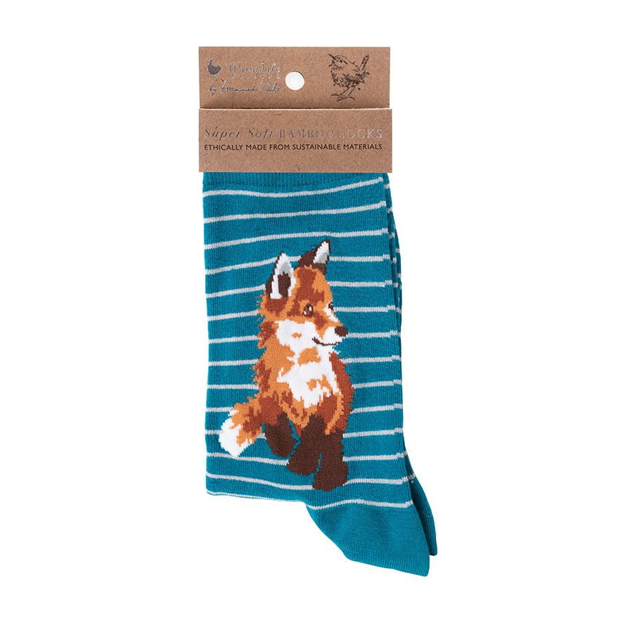Wrendale Designs Teal 'Born to be Wild' Fox Bamboo Socks - Hothouse