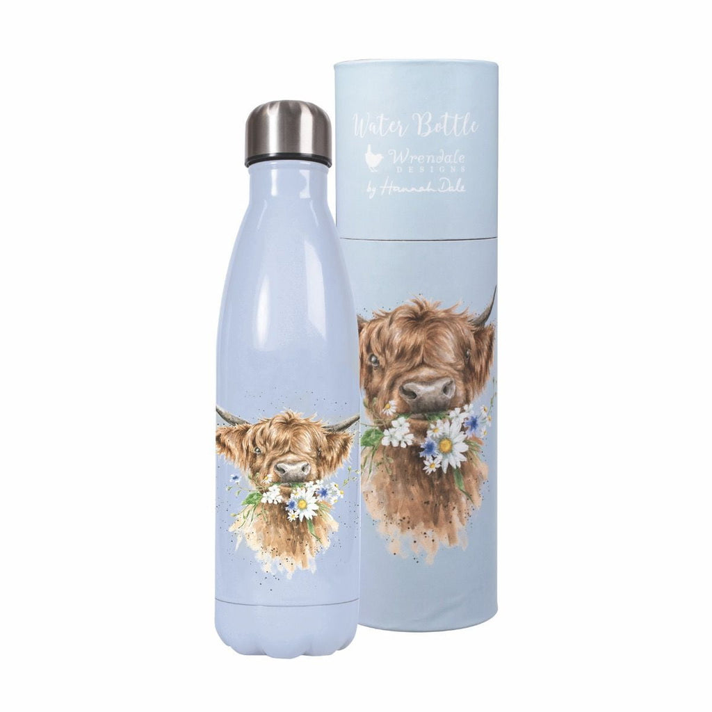 Wrendale Designs - 'Daisy Coo' Highland Cow Water Bottle (500ml) - Hothouse